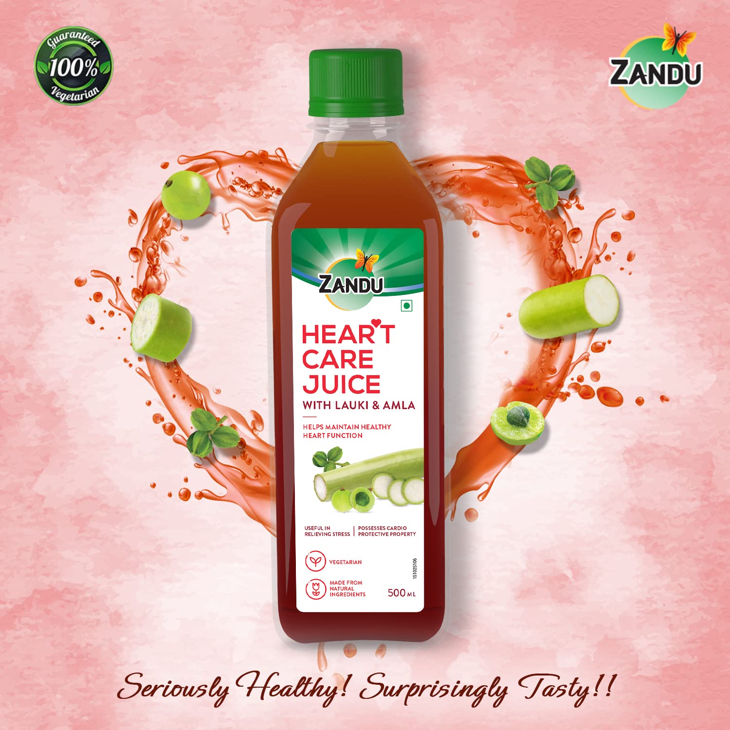 Zandu Heart Care Juice With Lauki & Amla, Helps Maintain Healthy Heart Function, Relieves Stress & Boosts Immunity | 500ml 1.1lbs