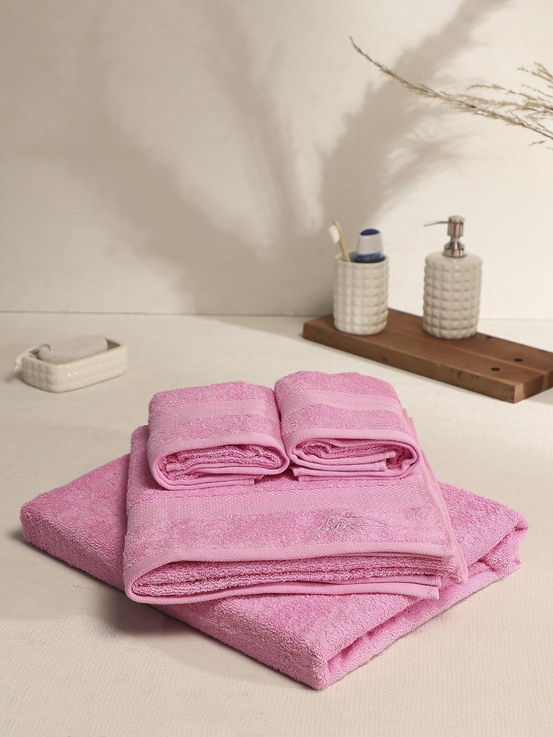 Monte Carlo Solid 2 Bath Towel & 2 Hand Towel 1400 Gsm (Light Pink)