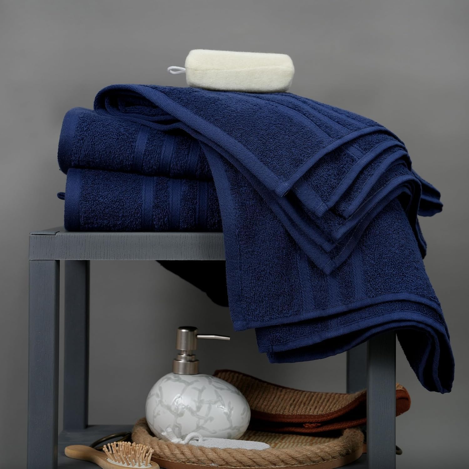 Tiqh 100% Cotton Thick & Plush Luxury Hand Gym & Workout Hand Towel 800 Gsm - Set Of 4 (Navy)
