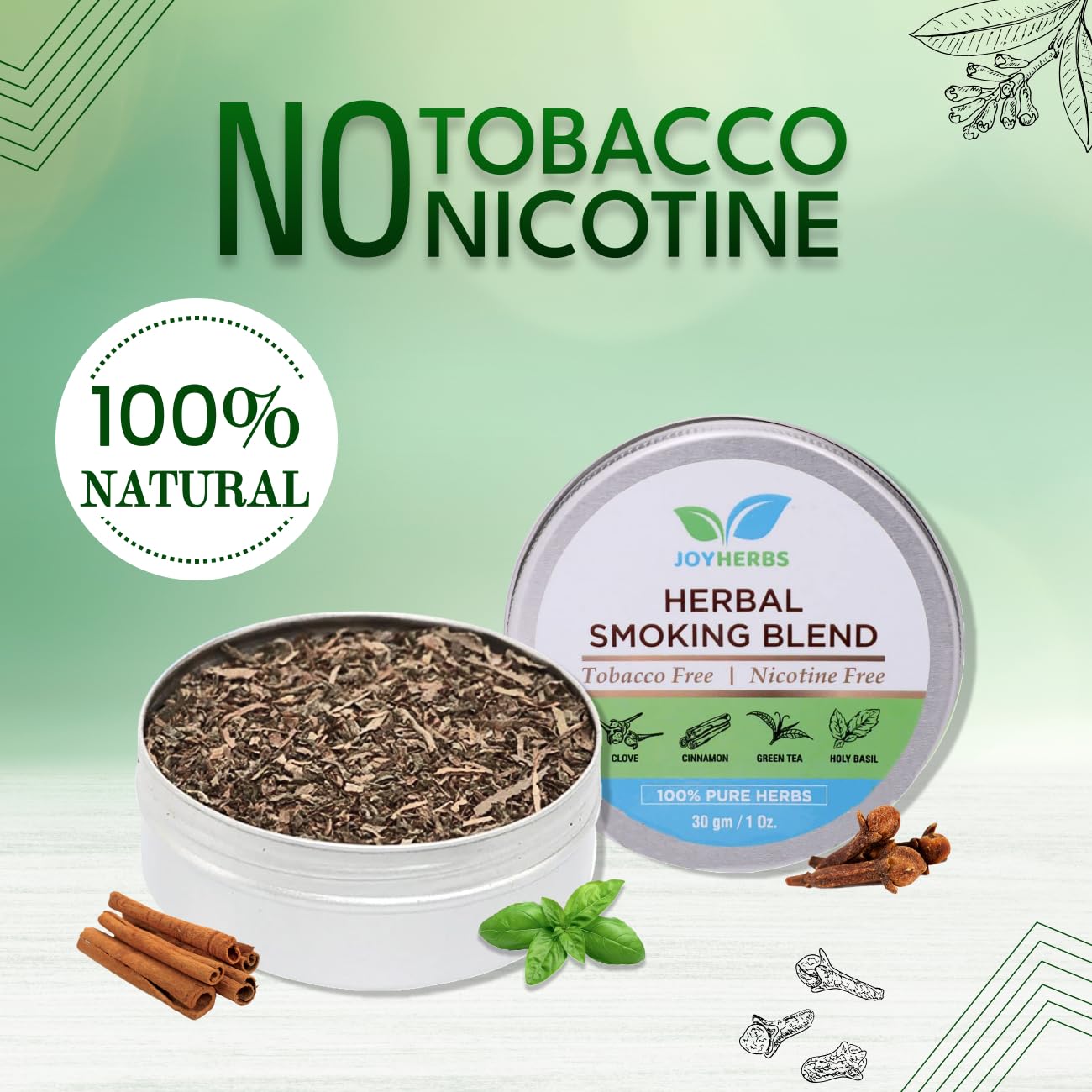 Ayurvedic & Herbal Nicotine Free Mixture For Smoking - Pack Of 30 Gram | Organic Smoking Blend Mix Of Clove, Tulsi & Green Tea