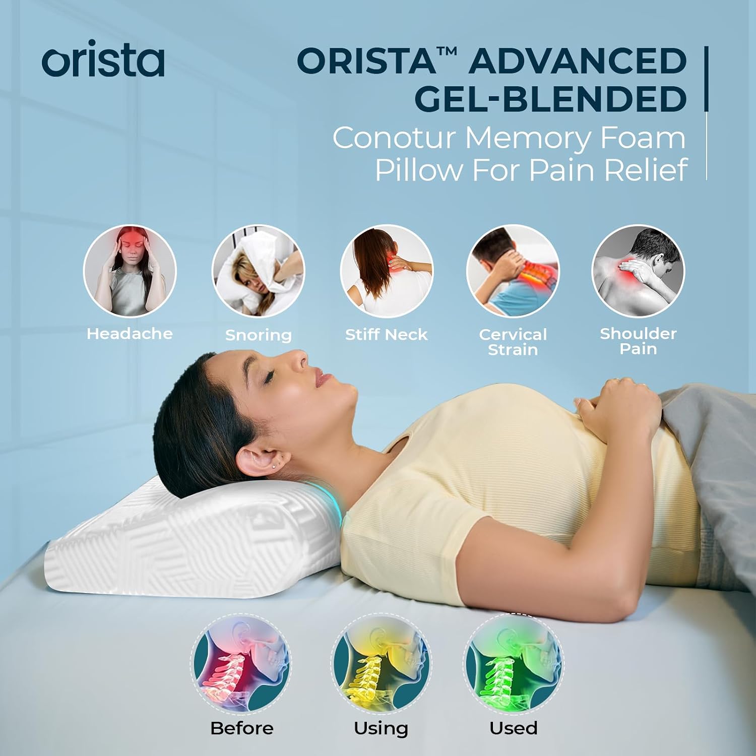 Advance Gel Blended Cervical Memory Foam Pillow, White, King Size - 23 X 14.5 X 4.5 Inch | Neck & Shoulder Support, Pillow For Sleeping | Improves Posture & Spinal Alignment - Set Of 2