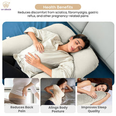Full Body J Shape Pregnancy Pillow For Women, Maternity Pillow, Cream Color | Pillow Gift For Pregnancy Sleeping, Premium Velvet Cover With Zip | Adjustable & Washable Pillow