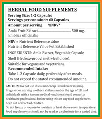 Satya Naturals Emblica Officinalis Amla, Amalaki Extract Capsules Highest Potency, 100% Herbal Product | 500mg 60 Veg Capsules 100gm 0.2lbs Each Pack Of 2