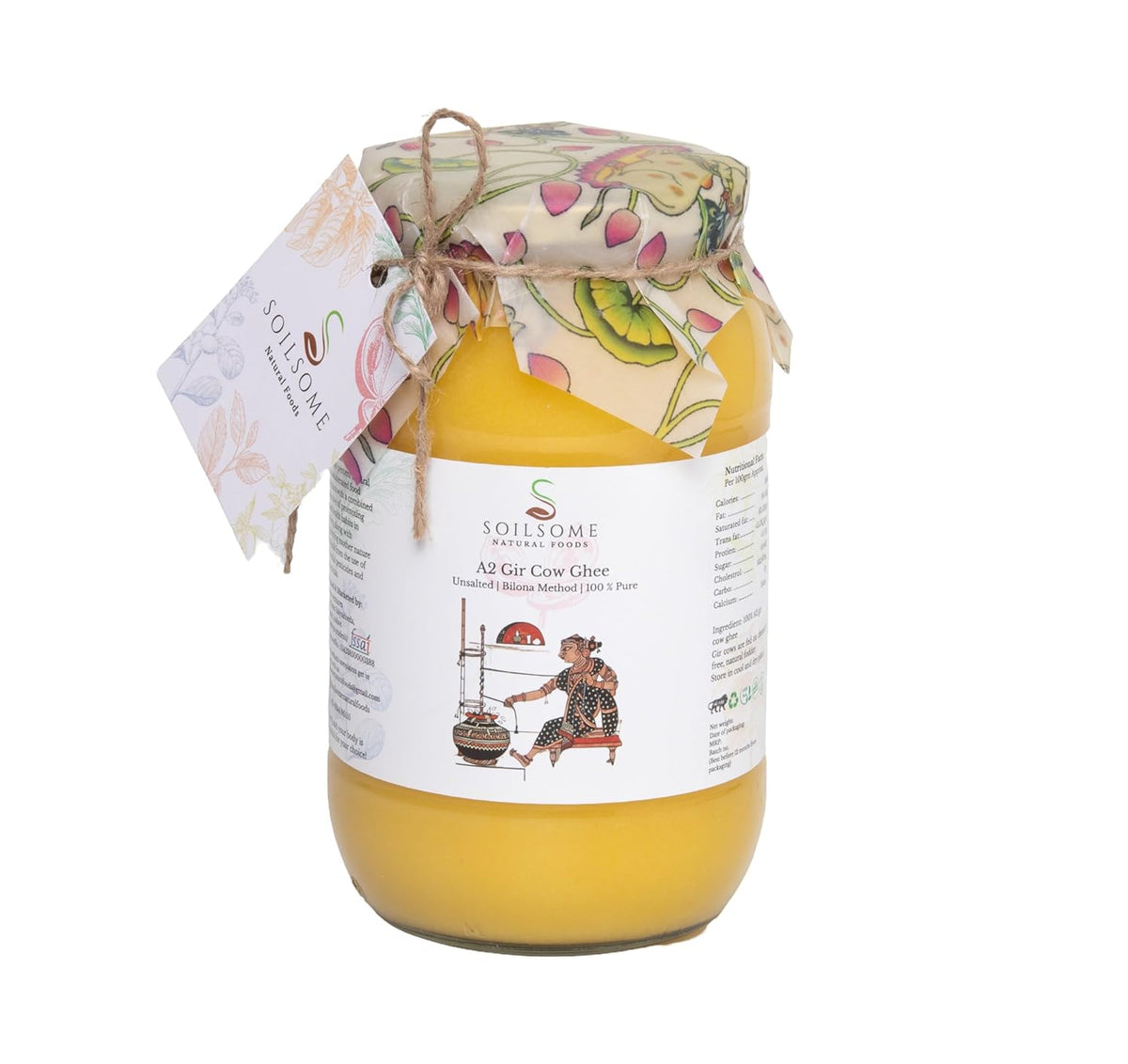 100% Pure A2 Gir Cow Ghee By Soilsome | Delicious & Nutrients Protein Fiber Vedic Bilona Method Healthy Desi Ghee Good For Bones Health | (1 Litre) 33.8 Ounce | Jar Pack