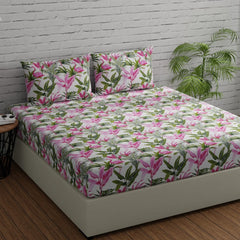 Cotton Bedsheet With 2 Pillow Covers - 88 X 96 Inches, Pink & Green | Ideal For Villas, Guest Houses, & Daily Home Use Double Bedsheet