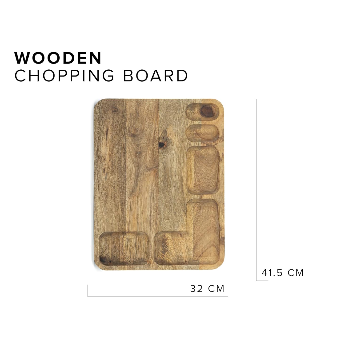 Large Wooden Chopping Board, Mango Wood | Natural Finish Chopping Board With Compartments - Chopping Board For Kitchen | Wood Cutting Board - Wooden Cutting Board