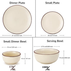 Handcrafted Ceramic Stoneware Dinner Set Of 14 Pieces With Serving Bowls Set - Off White | 4 Dinner Plates + 4 Small Plates + 4 Small Dinner Bowl, 170ml Each+ 2 Serving Bowl, 1000ml Each