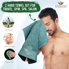 Rangoli 100% Cotton Martin Hand Towels 400 Gsm | Quick Dry, Ultra Soft, Highly Absorbent Printed Hand Towel For Men & Women Luxury & Highly Absorbent Towels - Turquise (Set Of 2)