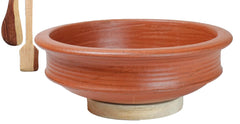 Deep Burned Uncoated Clay Pot Or Mitti Handi With 2 Spatulas Complimentary For Cooking & Serving - Red, 4 Liters | Pre-Seasoned Mud Pot - Unglazed, Double Fired, Hand Crafted