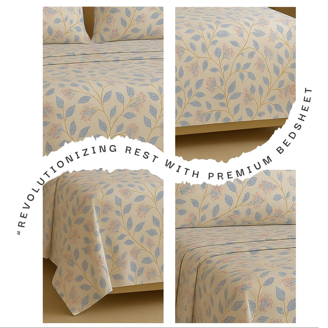 Microfiber Cotton Double Bedsheet King Size With 2 Pillow Covers - 78 X 72 Inches, White & Blue | Ideal For Everyday Comfort & Special Occasions Bedsheet