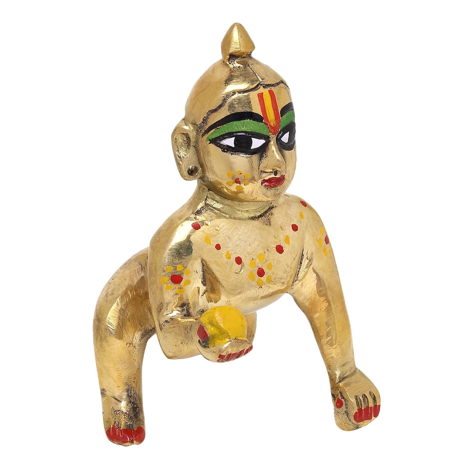 Laddu Bal Gopal Idol - Little Krishna Idol, Golden, Brass Idol, Medium Size, Makhan Chor Idol - Kanha Ji Ki Murti For Pooja Room, Golden Handmade Statue | All Occasion, Thakur Ji Idol