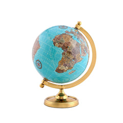 Earth Light Blue Rotating 6 Inch World Globe With Gold Stand For Bookcase Shelf Decorative Home, Desk Sturdy, Office Decor, Pack Of 1