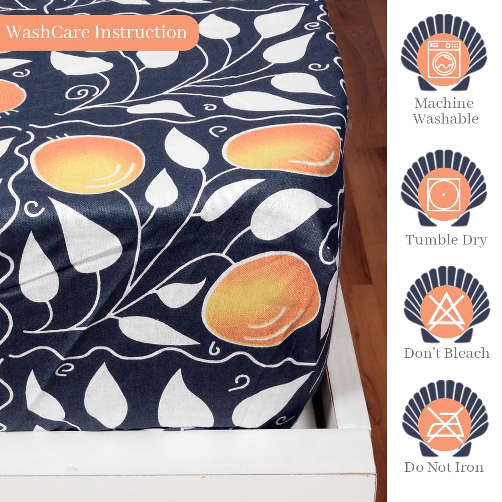 Printed King Size Double Bedsheet With 2 Pillow Cover For Bedroom | 72 X 78 + 9 Inches, Blue & White - All Around Elastic Fitted | Ideal For Everyday Use
