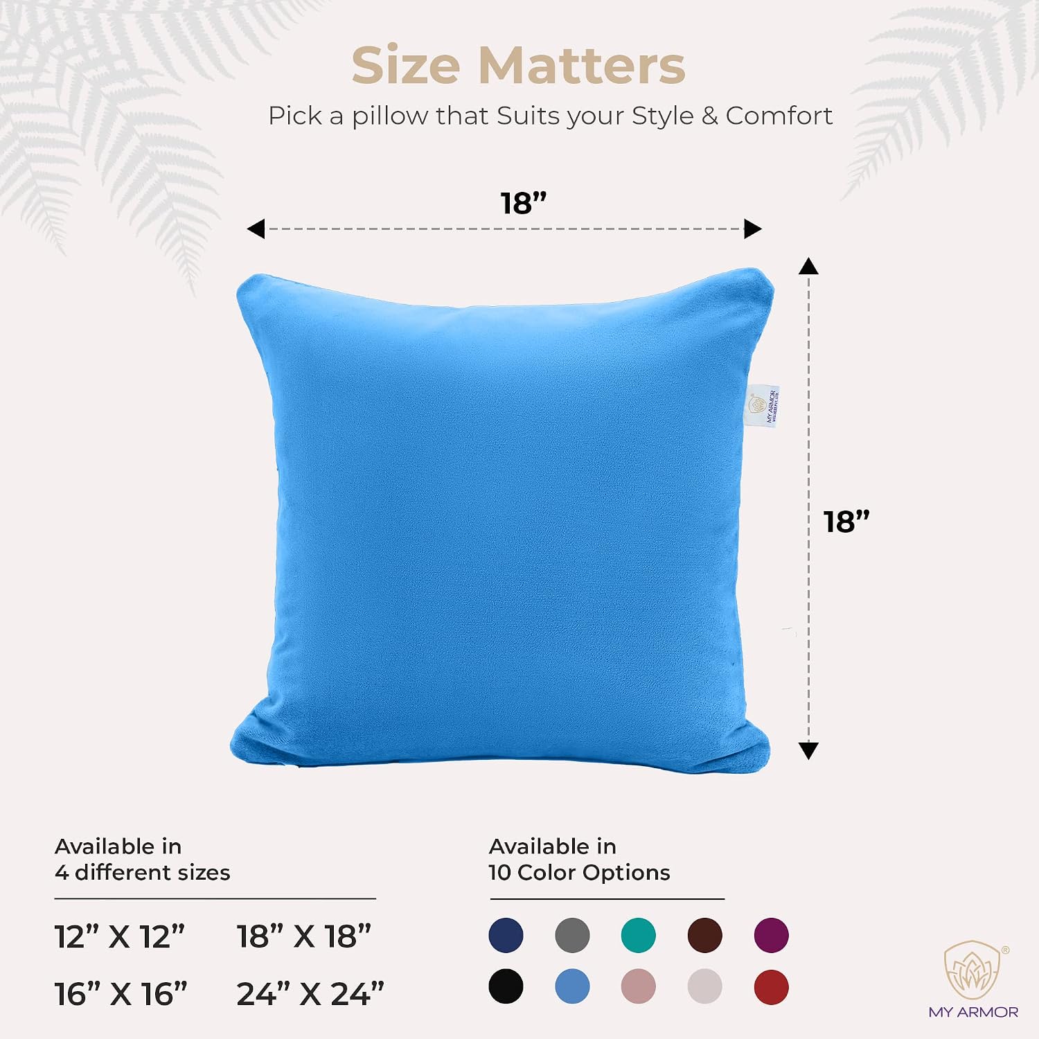 Microfiber Square Soft Pillow Cushion For Sofa & Bed, Sky Blue - 18 X 18 Inch | Fluffy Pillow For Comfort & Back Support, Washable | Premium Velvet Outer Cover With Zip - Pack Of 5