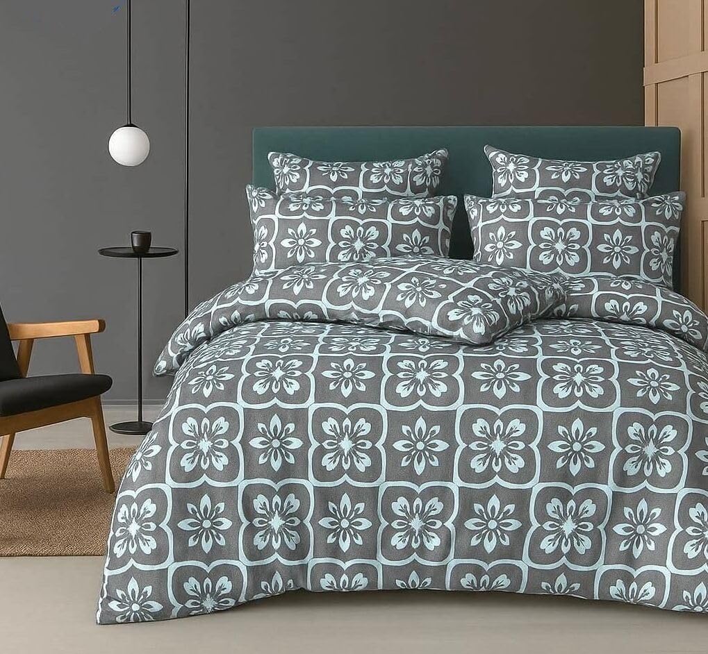 Cotton Queen Size Printed Double Bedsheet With 2 Pillow Covers For Home | 90 X 100 Inches, Grey & Blue - Beautiful Bedsheet Set | Perfect For Gifting Wedding, Anniversary