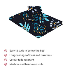 Single Bedsheet With 1 Pillow Covers - 60 X 90 Inches, Black & Blue | Soft Wrinkle Free Breathable Easy Care | Color Fade Resistant Bedsheet