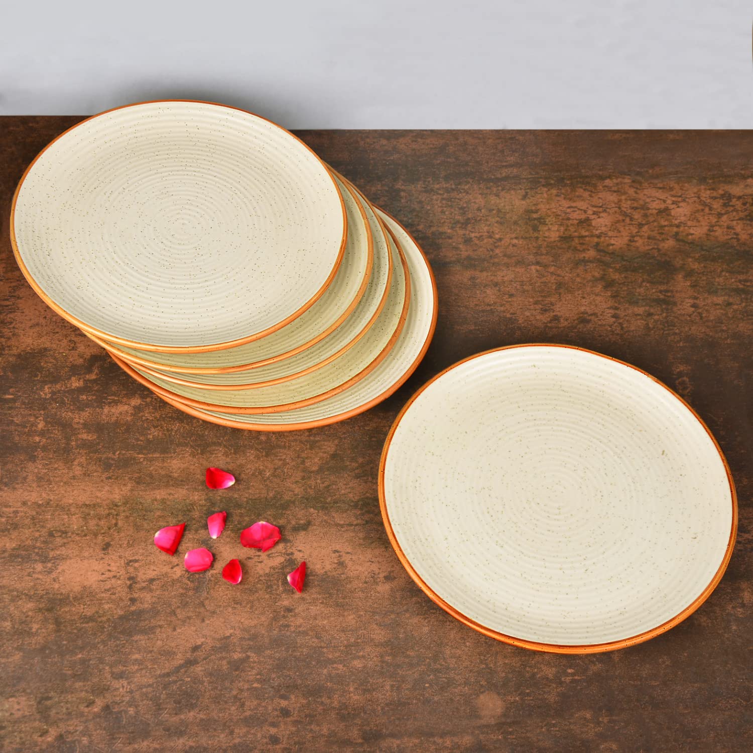 Studio Pottery Ribbed Ceramic Dinner Serving Plates Set Of 6 - Off White, Diameter: 10 Inches | Full Plates - Ceramic Platter - Fiesta Of Hope Collection