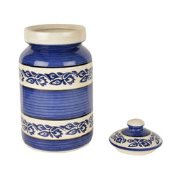 Hand Painted Ceramic Jar (Burni) With Lid 3000ml, Blue & White | Ceramic Multi-Utility Storage Jar