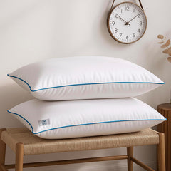 White Pillow With Extra Focus Blue Border & Plush Microfiber Filling Pillow - 41 X 61 Cm | Comfortable & Cozy Sleeper Pillow, For Back, Side & Stomach Sleepers - Pack Of 2