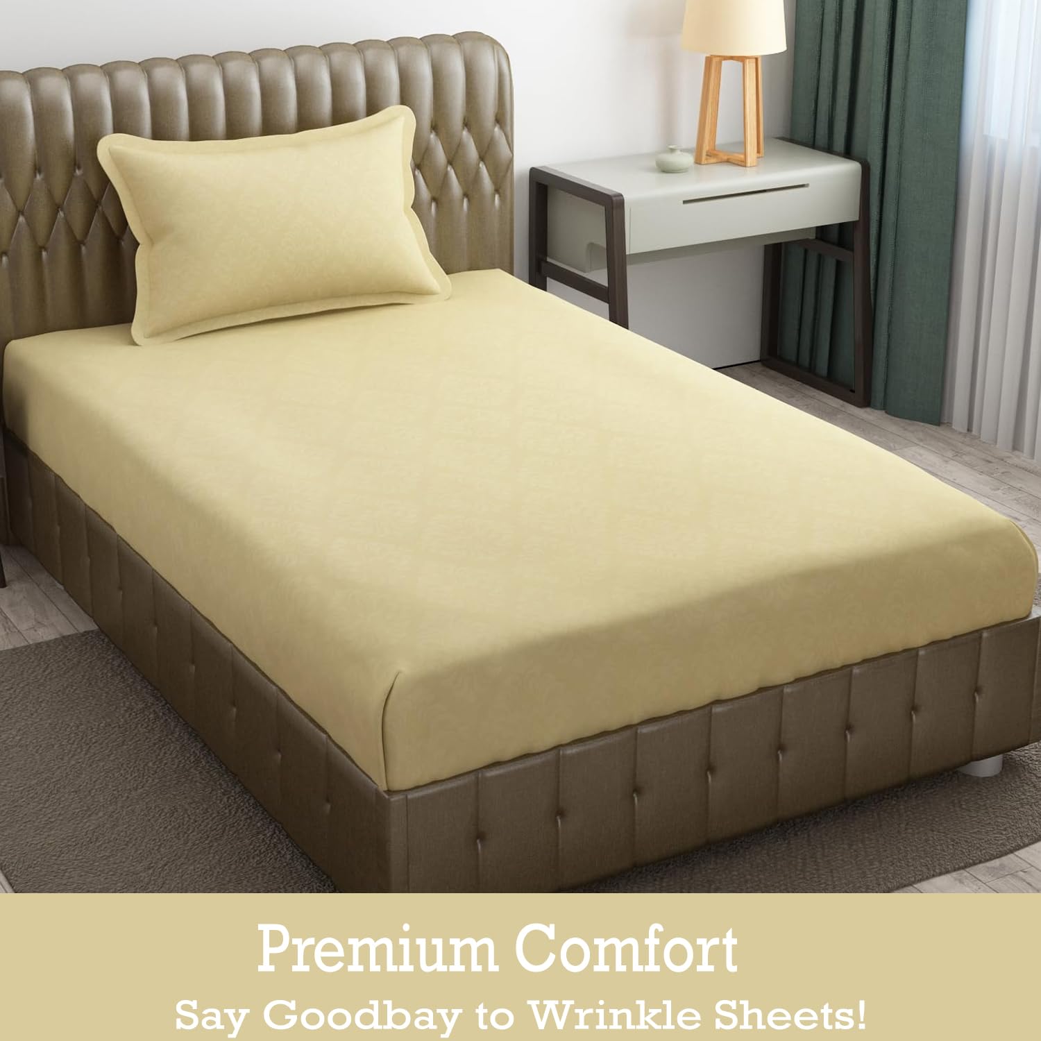 Soft Microfiber Single Bedsheet With 1 Pillow Covers - 60 X 90 Inches, Cream, Damas Design | Wrinkle Free Design & Easy To Wash | Refreshing Your Bedroom Look