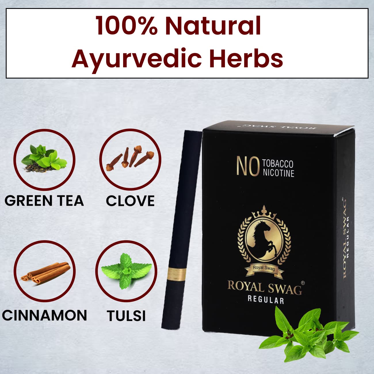 Royal Swag Herbal Cigarettes 100% Tobacco Free & Non Nicotine - Pack Of 100 Sticks | Regular Flavoured With Natural Herbs | Herbal Smokes - Non-Addictive, Tobacco Alternatives, Substitutes