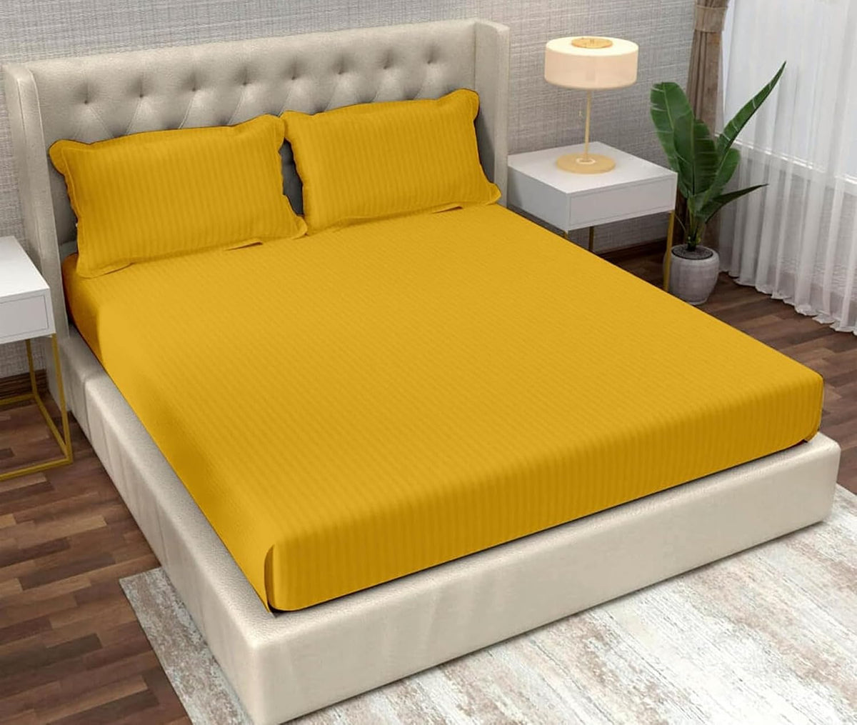Striped Yellow Bedsheet For King Size With 2 Pillow Cover (90 X 95 Inches) | Softer & Durable For All Season | Ideal For Daily Use Home Bedsheet