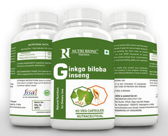 Nutri Rione Ginseng With Ginkgibiloba, Powerful Antioxidant Improves Immunity | 60 Veg Capsules 100gm 0.2lbs