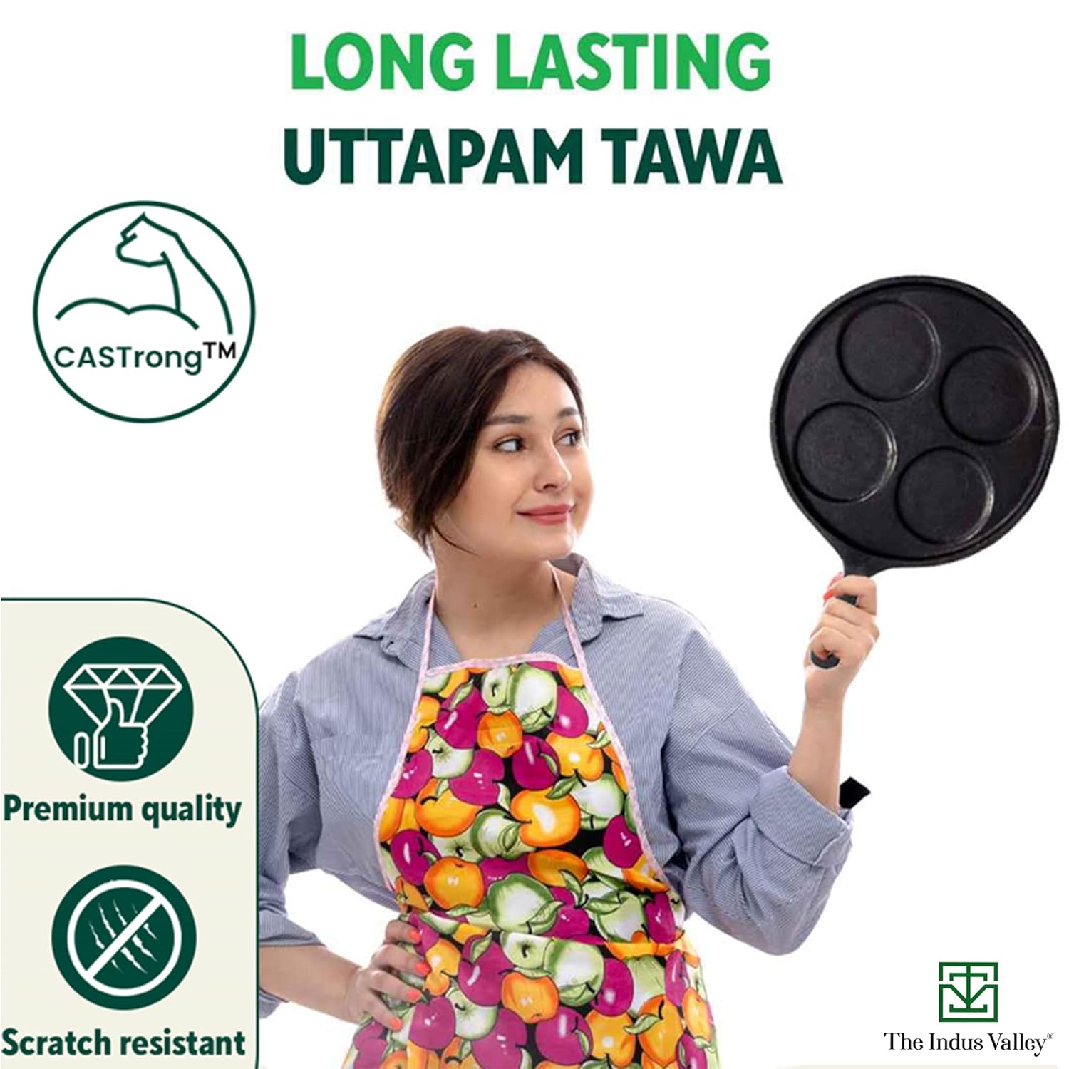 Pre-Seasoned Black Cast Iron Uttapam Tawa - 4 Pit, 27.5cm, 10.8 Inch, 2.5 Kg | Induction Friendly, Naturally Nonstick, 100% Pure & Toxin-Free, No Chemical Coating