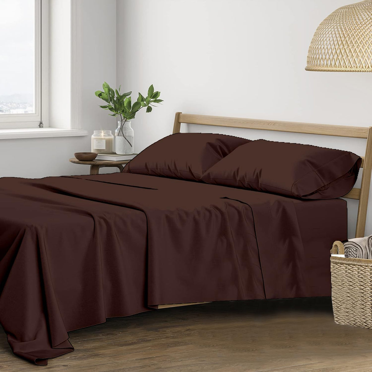 Plain Queen Size Double Bedsheet With 2 Pillow Covers (86 X 104 Inch, Chocolate Brown) | Breathable & Skin-Friendly | Ideal For Hotel, Guest House, Bedroom