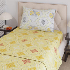 Single Bedsheet With One Pillow Covers Size - 59 X 87 Inches, Yellow | Light Weight & Durable Bedsheet Set - Wrinkle Resistant Beautifully Designed Collection
