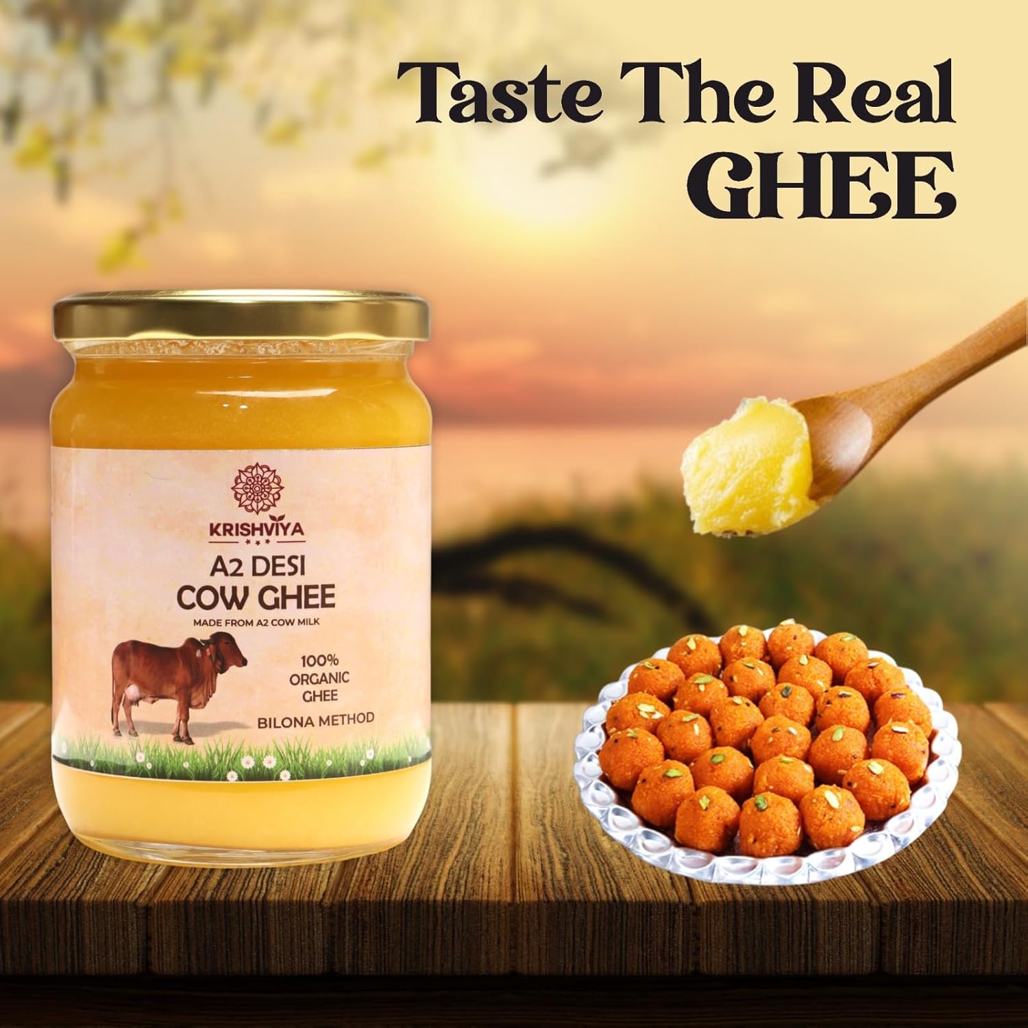 Natural A2 Desi Cow Ghee By Krishviya | Homemade Rich In Taste & Nutrients A2 Bilona Desi Cow Ghee Perfect For Deep Frying | (500ml) 16.9 Ounce | Jar Pack