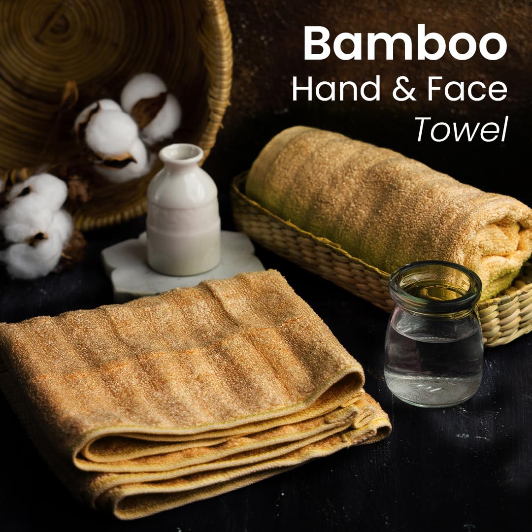 Mush 100% Bamboo Face & Hand Towel 450 Gsm | Ultra Soft, Absorbent, Quick Dry Towels For Facewash, Gym, Pool, Sports, & Travel - Golden Brown (Pack Of 2)