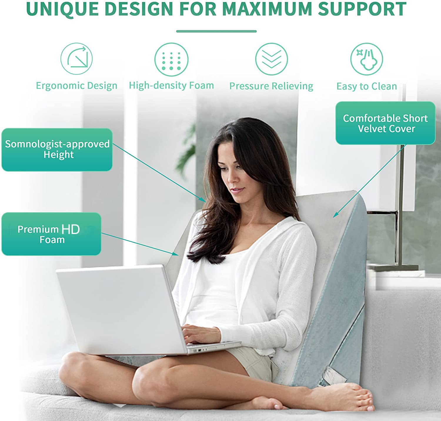 Orthopedic Bed Wedge Pillow, Adjustable Wedge Pillow, Grey - 24 X 22 X 10 Inch | Multi Purpose Use, For Acid Reflux, Gerd, Snoring, Heartburn, Post-Surgery, Foldable, Whole Body Pillow