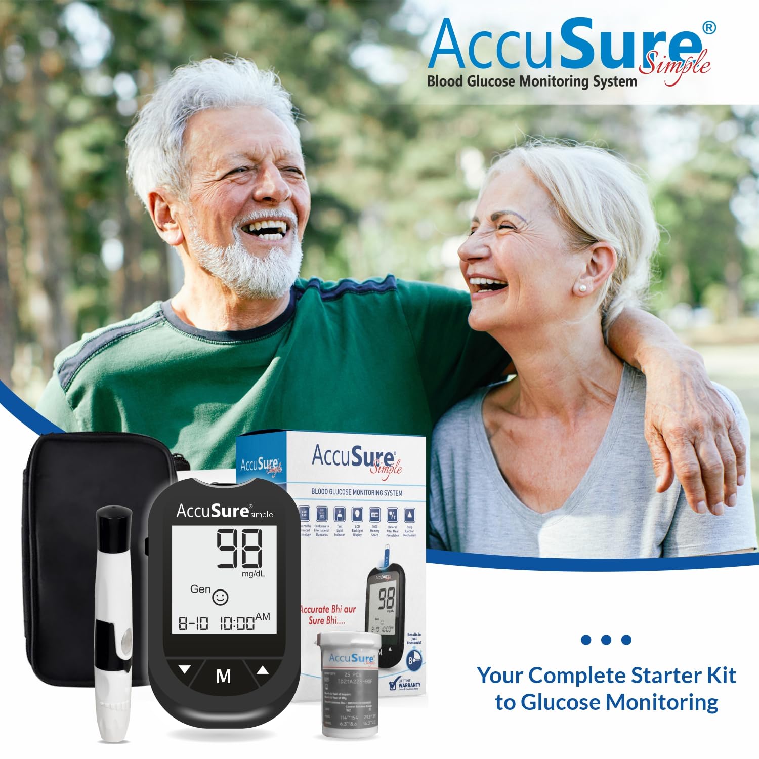 AccuSure Instant Digital Simple Glucometer Kit With 25 Strips+ 10 Lancets+ 1 Lancing Device For Accurate Blood Glucose Sugar Testing Machine