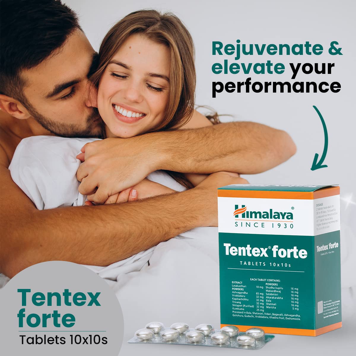 Himalaya Wellness Tentex Forte, Increases Desire, Libido Enhancer | Power Of Ashvagandha & Shilajeet | Strip Of 10 Tabs *10