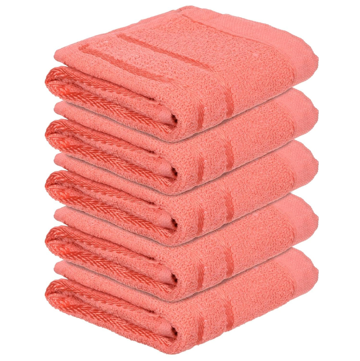 Heart Home Face Towel 1000 Gsm | Facewash For Travel Workout Hand Towel | Lining Design Pack Of 5 (Orange)