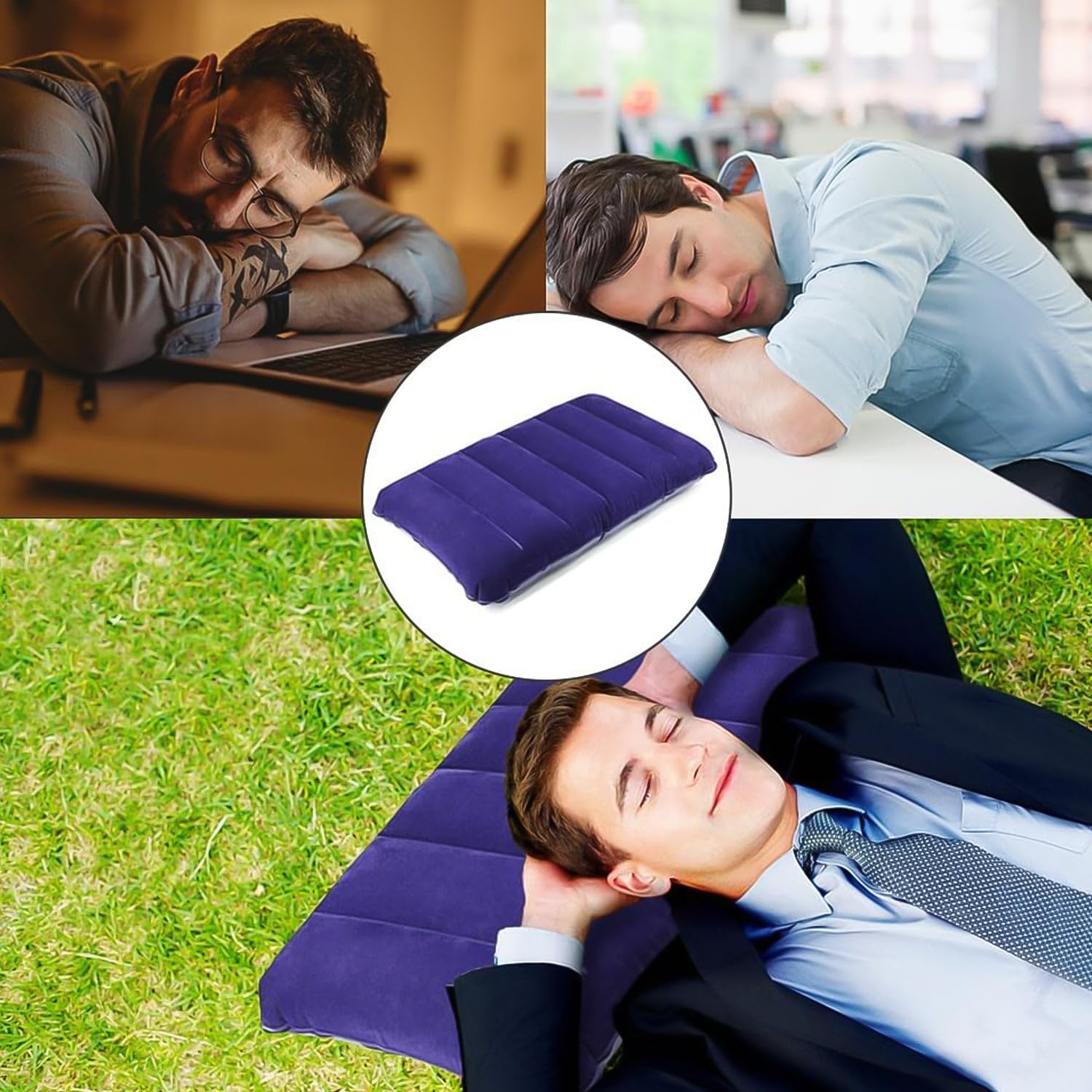 Air Pillow - Blue Soft Velvet Air Inflatable Neck Cushion For Travel, Car, Camping Pillow | Adjustable Foam Support, Portable Lightweight Comfort Rest, Tourist, Sleeping Support - Pack Of 1