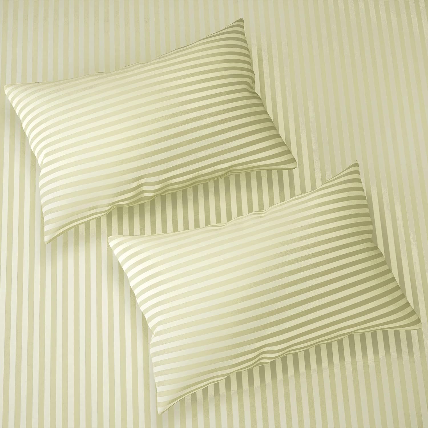 Satin Stripes King Size Cotton Bedsheet With 2 Pillow Covers - 108 X 108 Inches, Off White | Perfect For Home Decor, Guest House | Ideal For All Seasons