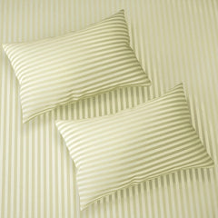 Satin Stripes King Size Cotton Bedsheet With 2 Pillow Covers - 108 X 108 Inches, Off White | Perfect For Home Decor, Guest House | Ideal For All Seasons
