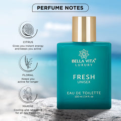 Bella Vita Luxury Fresh Unisex Eau De Toilette 100ml 3.4 Fl.oz. Long Lasting | For Men & Women