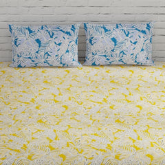 Bedsheet For Queen Size - 88 X 96 Inches, With 2 Pillow Covers, Yellow & Blue | Ideal For Daily Use & Gifting Bedsheet | Designer Printed Bedsheet Set