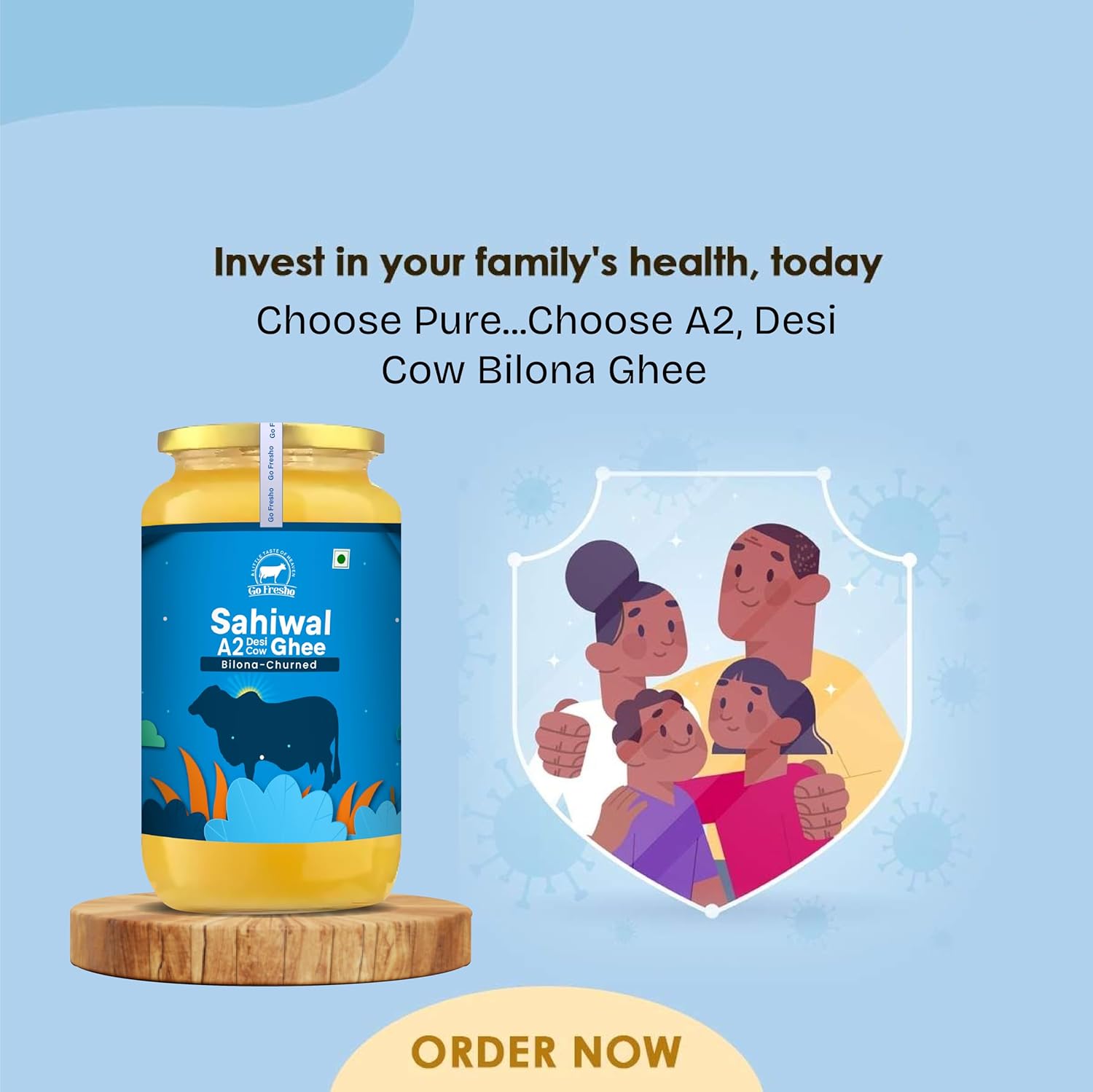 100% Natural Sahiwal A2 Desi Cow Ghee By Go Fresho | High In Vitamins A, D & Healthy Desi Ghee Good For Cooking | (500ml) 16.9 Ounce | Jar Pack