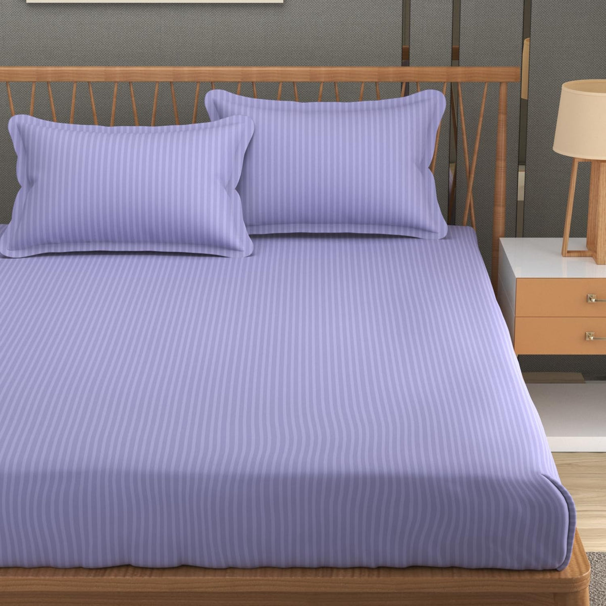 Stripe Glace Cotton 1 Double Bedsheet With 2 Pillow Cover - 91 X 90 Inches, Purple | Fade Resistant & Durable Breathable & Wrinkle Free Bed Sheet