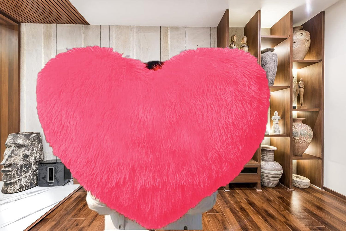 Love Heart Pillow Best Gifts For Birthday Valentine's Day, Pink - Big Size | Thanks With A Grateful Heart Love Fur Throw Pillow Cushion | Beautiful Heart Pillow, Washable - Pack Of 1