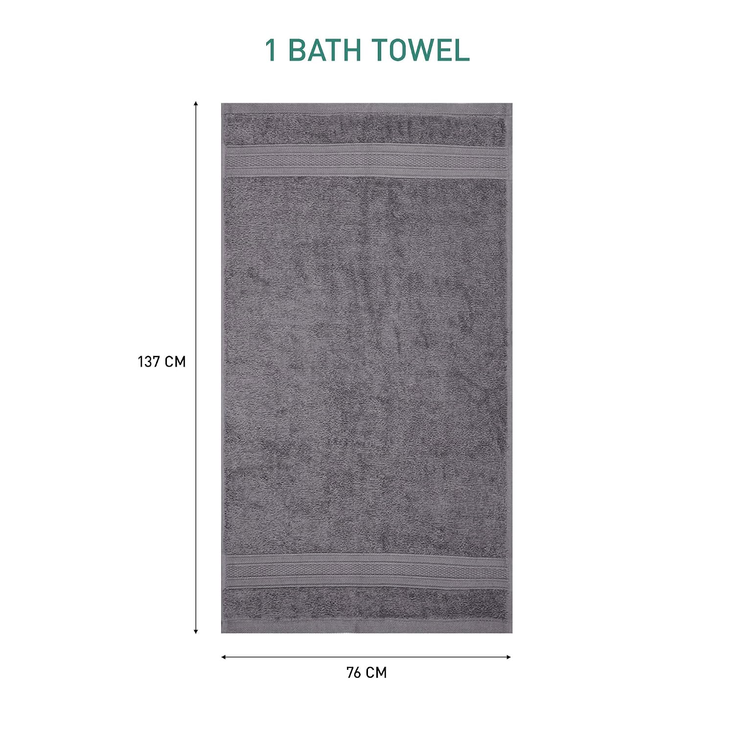 Trident Bath Towel Towel 500 Gsm | 100% Cotton, Highly Absorbent, Super Soft, Soft & Plush (Charcoal) - 1 Piece