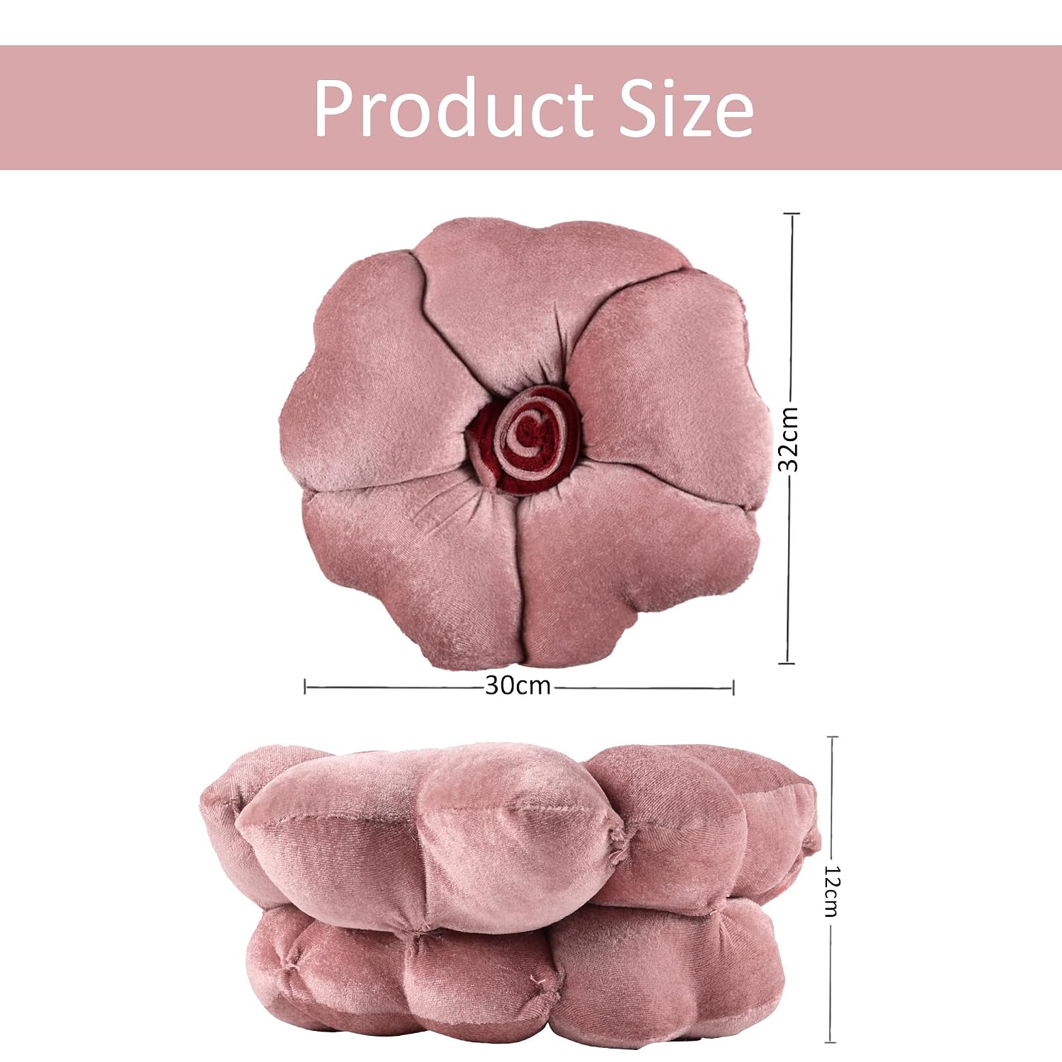 Rose Shape Pillow, Soft Cushion Pillow For Car & Room Decoration, Rose Pink - 13 Inches | Decorative Plushie Cushions For Sofa & Bed, Head Rest Pillow, Multipurpose Use - Pack Of 2