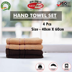 Sassoon Melrose 100% Cotton Hand Towel 800 Gsm | Highly Absorbent, Soft Material Perfect For Daily Use (Cocoa & Clay) -4 Piece