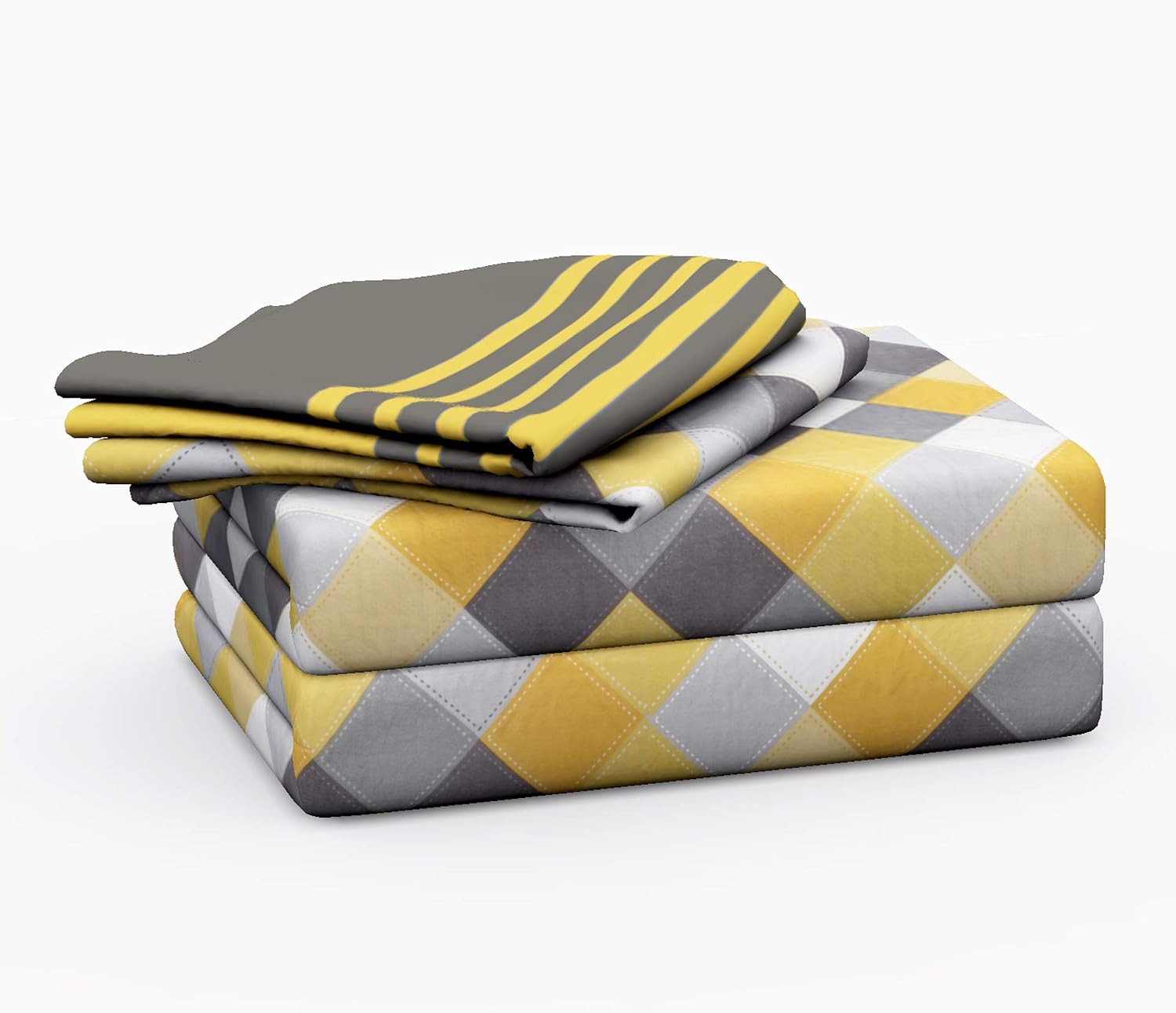 Cotton King Size Bedsheet With 2 Pillow Covers - 108 X 110 Inches, Yellow & Grey | Color Fade Resistant Bedsheet | Ideal For Hotel, Guest House