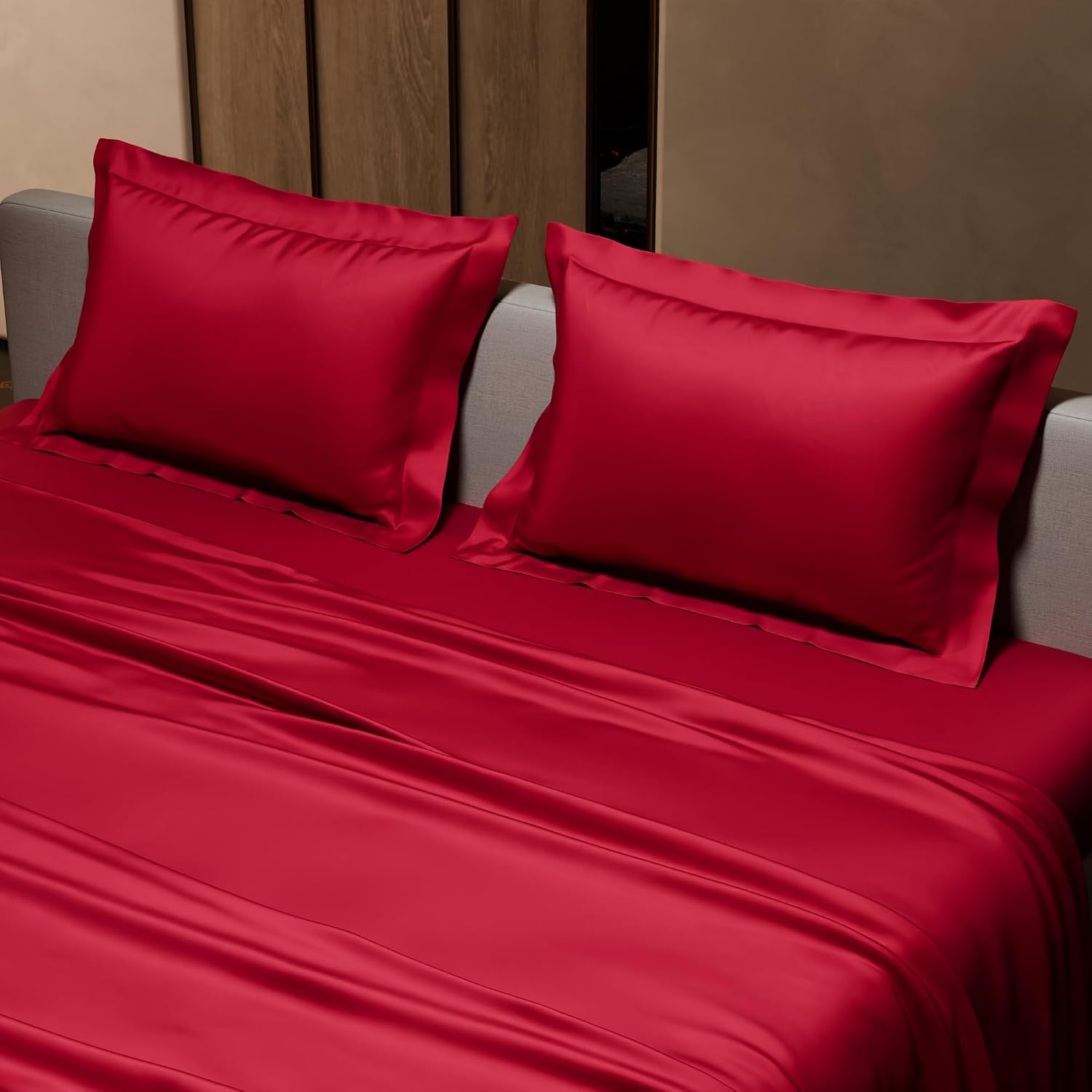 Satin Bedsheet King Size Bed With 2 Pillow Covers | 90 X 108 Inches, Red | Premium Bedding Set, Gifts For Couples, Wedding, Anniversary