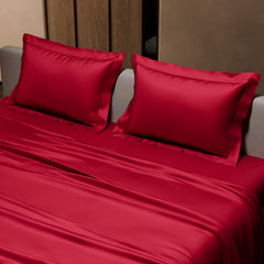 Satin Bedsheet King Size Bed With 2 Pillow Covers | 90 X 108 Inches, Red | Premium Bedding Set, Gifts For Couples, Wedding, Anniversary